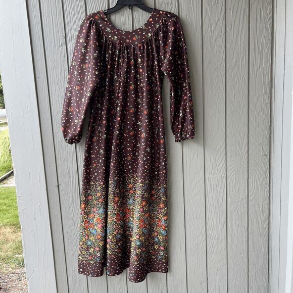 Vintage Lady Sara Brown Floral Maxi Lounge Dress M Cottagecore - Picture 7 of 7